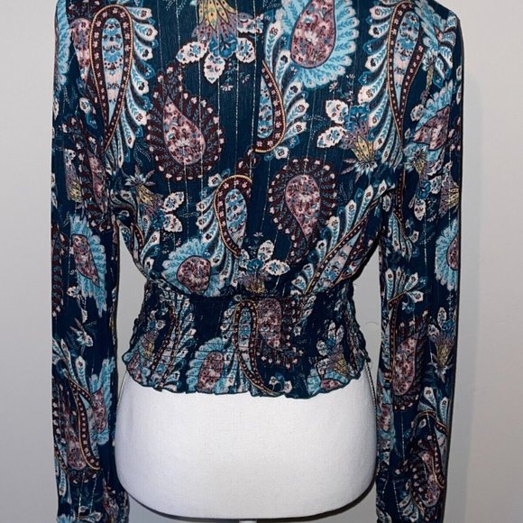 NWT Gypsies & Moondust Juniors' Shine‎ Smocked Top Navy/Multi Size Small - Picture 5 of 7